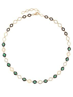 Pearl Hexagon Diamond 14K (or 18k upon request) Yellow Gold Link Necklace